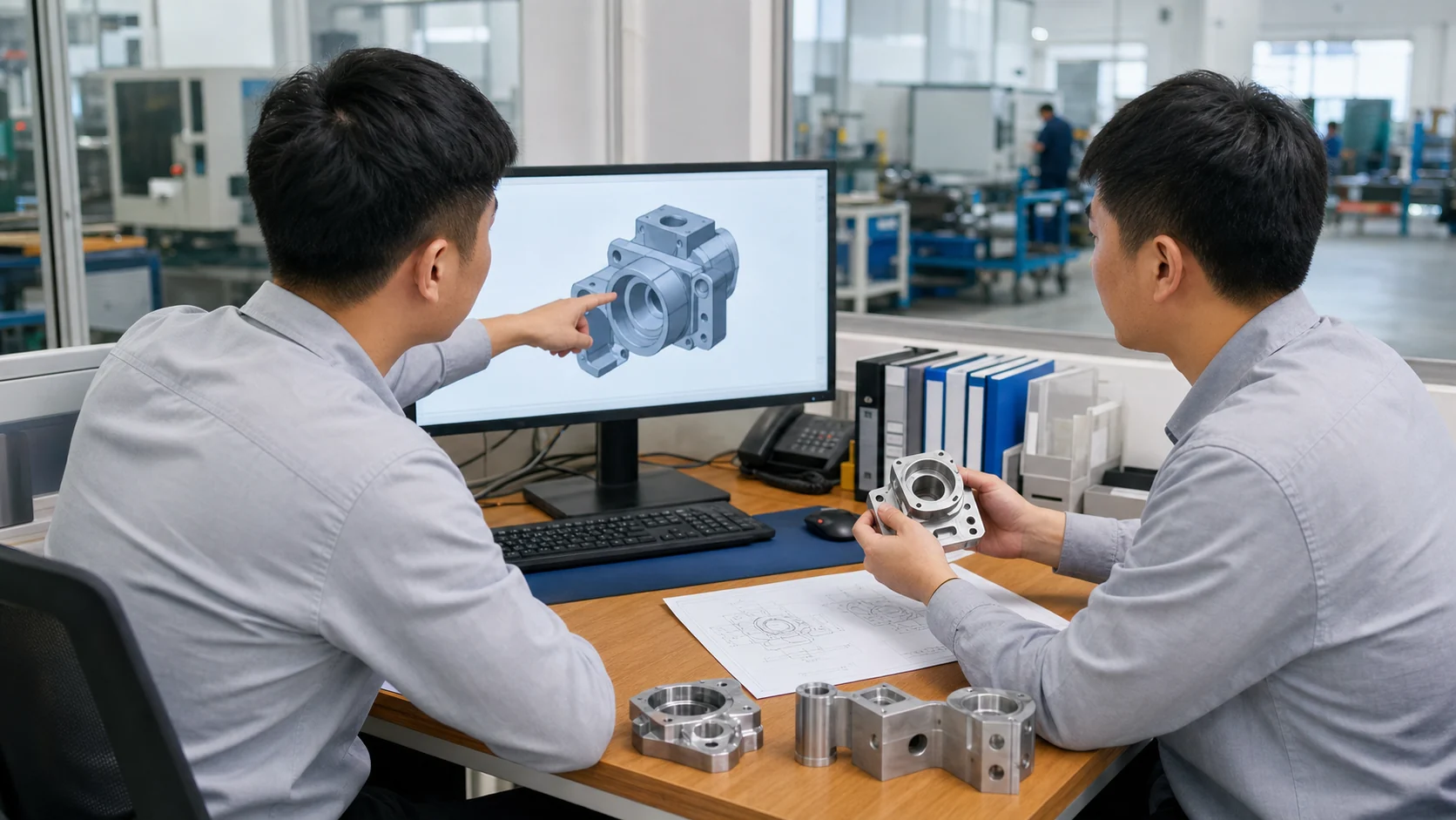 工程师对照实物零件核对官网提供的3D模型